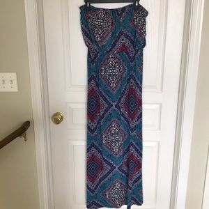 Ladies multi colored strapless dress size large